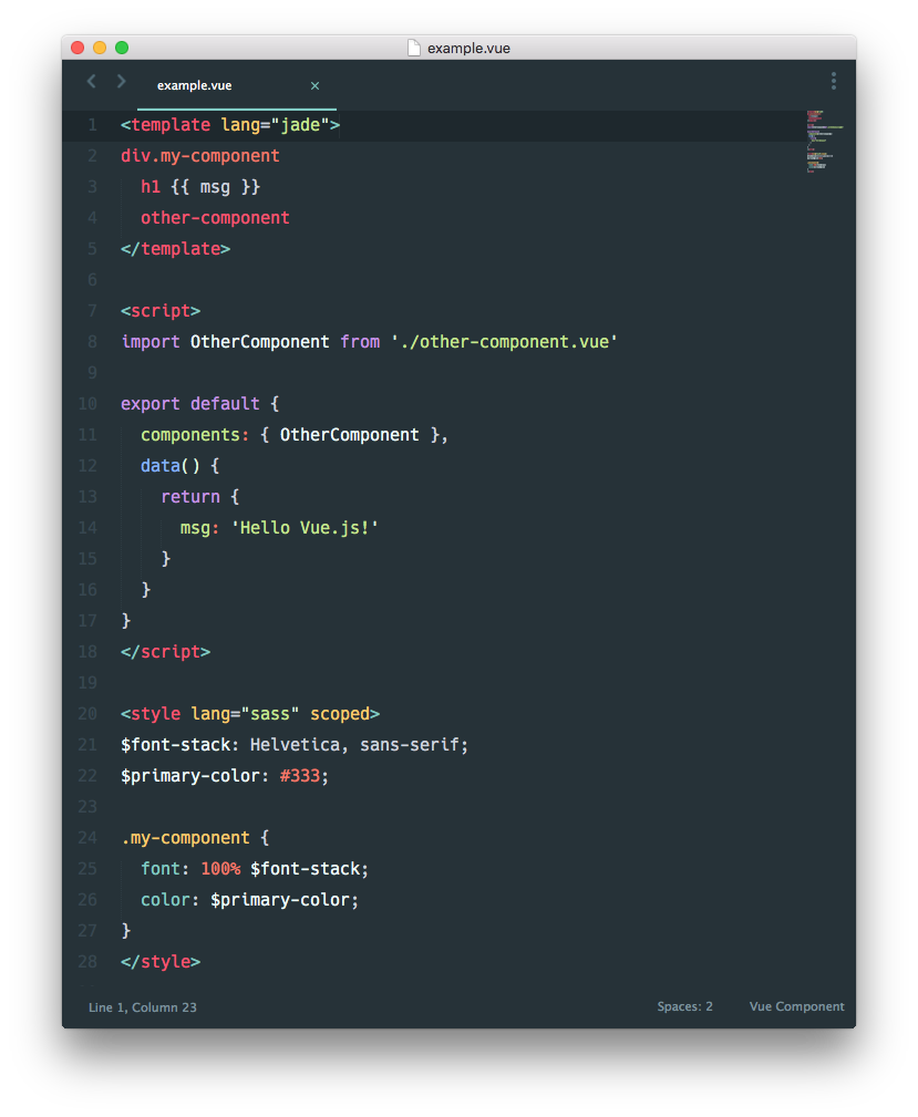 example of a single file component in vue as seen from a code editor